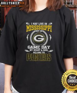 Alt Text: Green Bay Packers ladies tee showcasing pride for the team, perfect for fans living in Mississippi on game day.