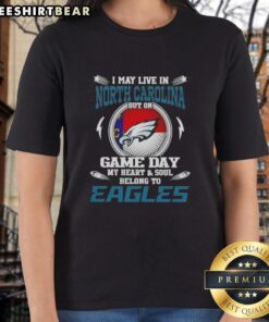 Philadelphia Eagles ladies tee showcasing team pride for fans living in North Carolina on game day.