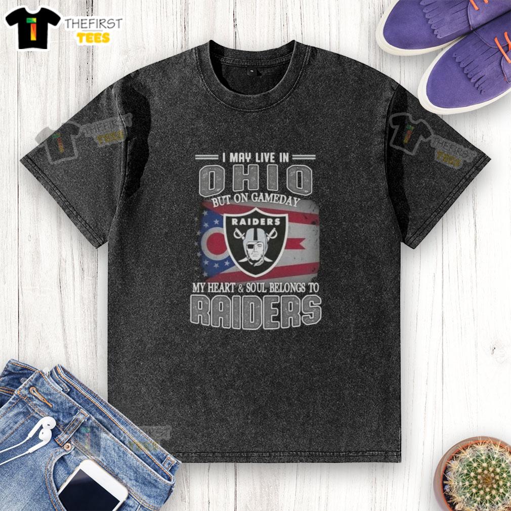 top-i-may-live-in-ohio-but-on-gameday-my-heart-and-soul-belongs-to-raiders-washed-t-shirt Ohio fan wearing a Raiders washed t-shirt, showcasing team pride on game day with vibrant colors and bold design.