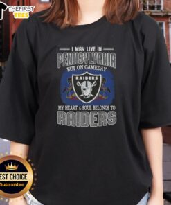 Raiders ladies tee with 'I May Live In Pennsylvania' slogan, perfect for game day fans supporting the Raiders.