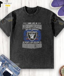 Alt Text: Raiders washed t-shirt with 'My heart and soul belongs to Raiders' design, perfect for game day in Pennsylvania.