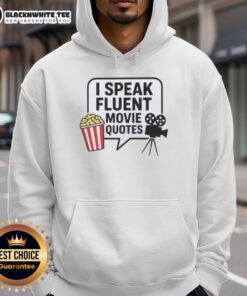 Alt Text: Top I Speak Fluent Movie Quotes Hoodie in black, featuring iconic movie quotes in stylish lettering.