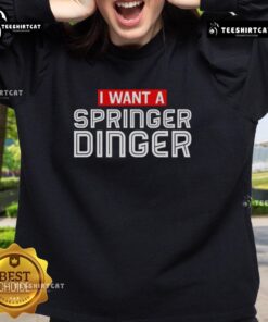 Cozy 'I Want A Springer Dinger' sweatshirt featuring George Springer design, perfect for baseball fans and stylish casual wear.