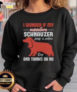 Alt Text: Miniature Schnauzer dog wearing a cozy 'Oh No' sweatshirt, showcasing its adorable personality and style.