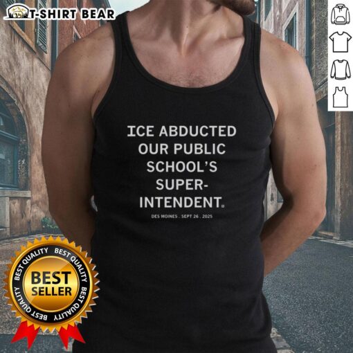 Des Moines Public Schools Superintendent in a tank top, addressing issues of ice abduction, September 26, 2025.