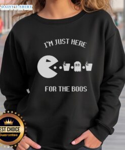Cozy 'Top I'm Just Here for the Boos' sweatshirt in festive design, perfect for Halloween gatherings and casual wear.