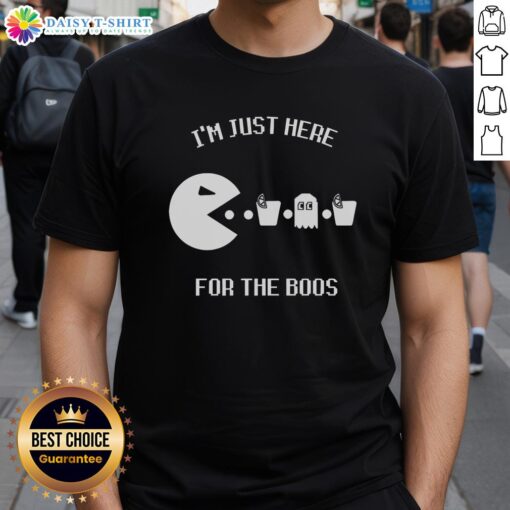Top I'M Just Here For The Boos T-Shirt featuring a fun Halloween design perfect for festive celebrations.