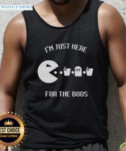 Fun 'I'm Just Here For The Boos' tank top design, perfect for Halloween parties and casual fall outings.