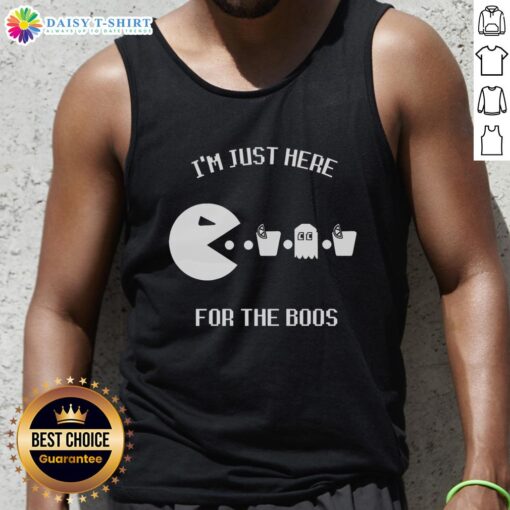 Fun 'I'm Just Here For The Boos' tank top design, perfect for Halloween parties and casual fall outings.