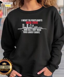 Portland Anti-ICE Skyline Sweatshirt showcasing vibrant city skyline amid a protest theme, perfect for urban activism.