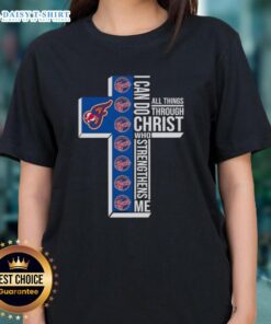 Top Indiana Fever Cross 'I Can Do All Things Through Christ Who Strengthens Me' Ladies Tee in vibrant design.
