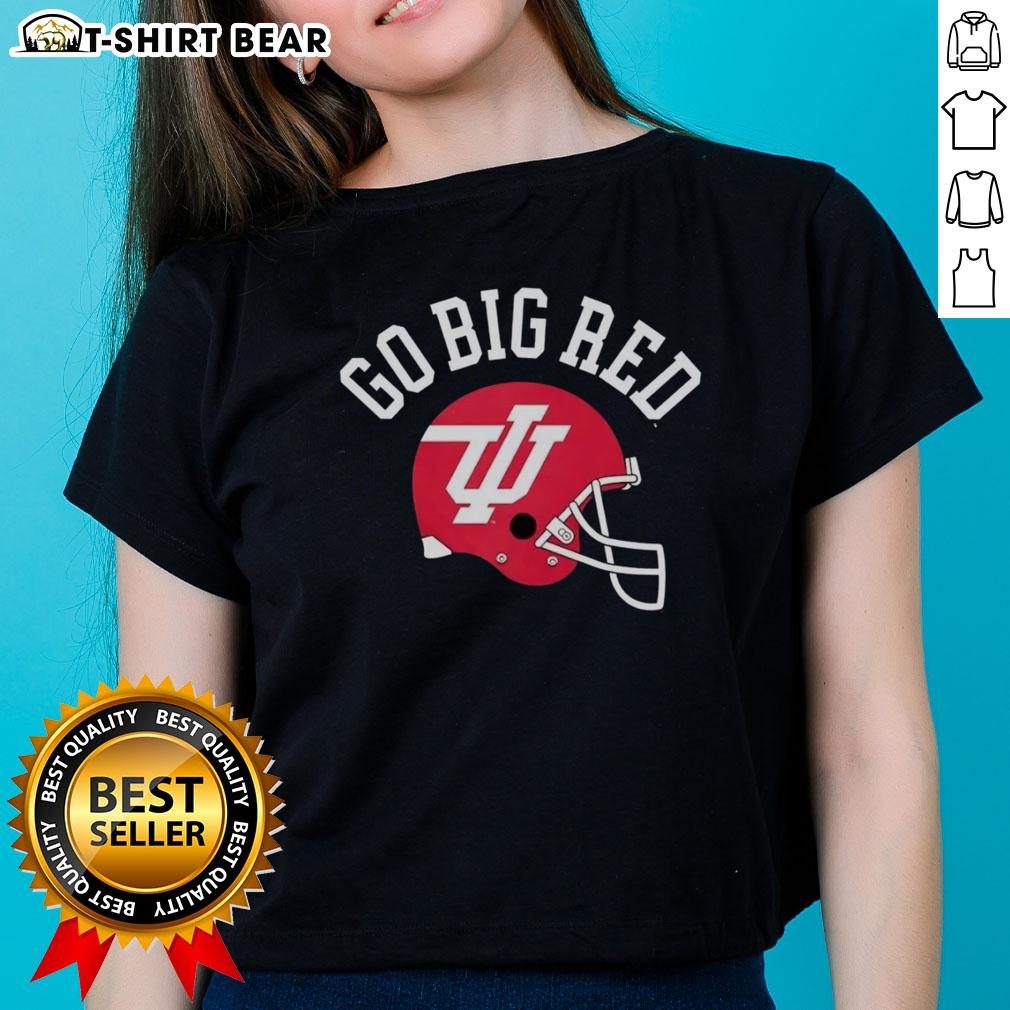 Top Indiana Hoosiers Go Big Red Helmet Ladies Tee Alt Text: Top Indiana Hoosiers Go Big Red helmet design on a stylish ladies tee, perfect for fans and game day apparel.