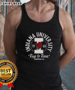Vintage 1968 Indiana Hoosiers tank top featuring 'Rags to Roses' design, perfect for fans and collectors of sports apparel.