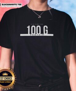Stylish ladies tee featuring 'It's Time for 100g Protein' design, perfect for fitness enthusiasts and protein lovers.