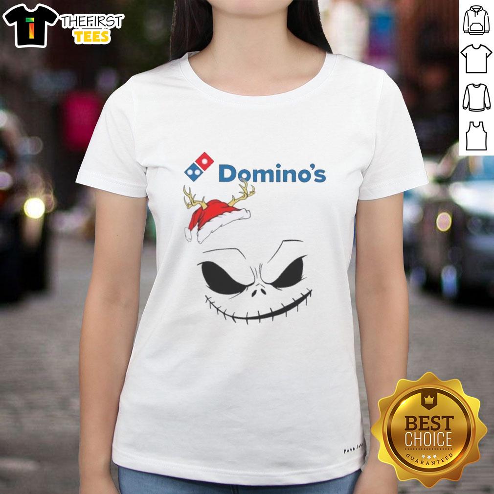 top-jack-skellington-x-dominos-merry-christmas-ladies-tee Top Jack Skellington X Dominos Merry Christmas Ladies Tee featuring a festive design for holiday fans.