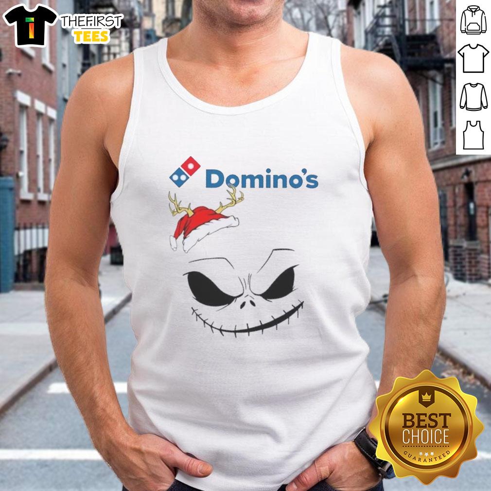 top-jack-skellington-x-dominos-merry-christmas-tank-top Top Jack Skellington X Dominos Merry Christmas tank top featuring festive design for Halloween and Christmas lovers.