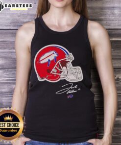 Alt Text: Josh Allen Buffalo Bills helmet signature tank top featuring vibrant team colors and a stylish design for fans.