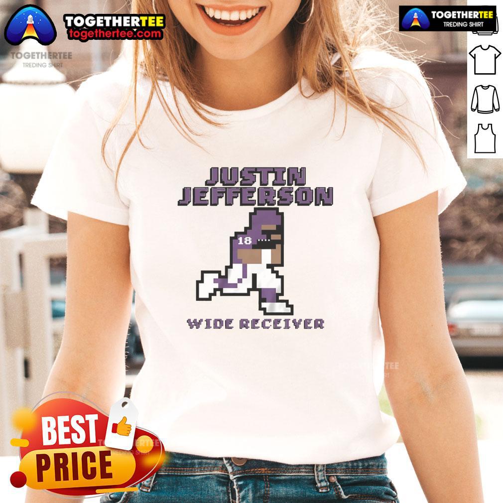 Top Justin Jefferson Minnesota Vikings Wide Receiver Pixel Ladies Tee Alt Text: Top Justin Jefferson Minnesota Vikings wide receiver pixel ladies tee featuring vibrant graphics and team colors.