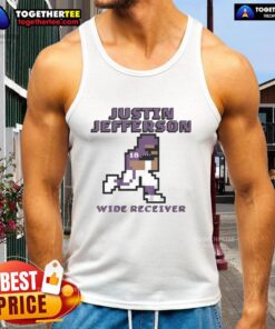 Top Justin Jefferson Minnesota Vikings wide receiver pixel tank top showcasing vibrant design and team spirit.