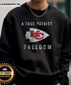 Top Kansas City Chiefs Football sweatshirt featuring 'A True Patriot' design, perfect for dedicated fans and freedom lovers.