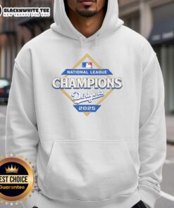 Top Los Angeles Dodgers 2025 National League Champions diamond logo hoodie featuring vibrant team colors and design.