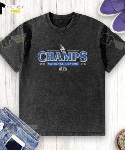 Los Angeles Dodgers 2025 NLCS National League Champions washed t-shirt featuring team logo and vibrant colors.