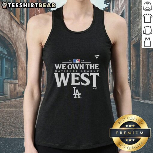 2024 NL West Division Champions tank top featuring the Los Angeles Dodgers logo and vibrant royal color design.