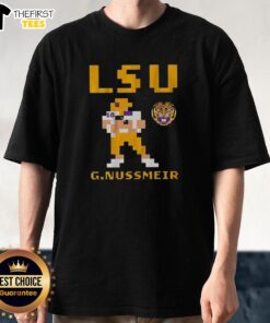 Top LSU Tigers Football Garrett Nussmeier Retro Baller T-Shirt featuring bold graphics and vibrant colors for fans.