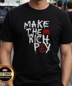 Top Make The Rich Pay T-Shirt design featuring bold text promoting wealth redistribution and social justice.
