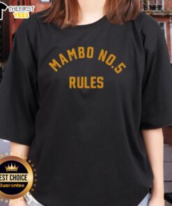 Stylish Top Mambo No 5 Rules Ladies Tee featuring vibrant graphics and comfortable fit, perfect for casual wear.