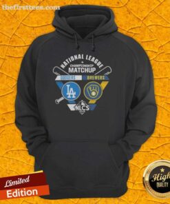 Top matchup hoodie featuring Los Angeles Dodgers vs Milwaukee Brewers for the 2025 MLB NLCS, showcasing team logos.