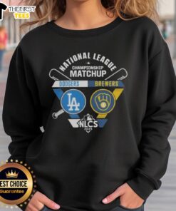 Los Angeles Dodgers vs Milwaukee Brewers 2025 NLCS sweatshirt showcasing team colors and logos for baseball fans.