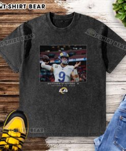 Alt Text: Top Matthew Stafford Los Angeles Rams NFL Week 7 2025 washed t-shirt featuring team colors and logo design.