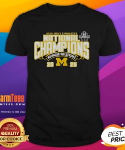 Top Michigan Wolverines 2025 NCAA Men's Gymnastics National Champions T-Shirt featuring team colors and logo.