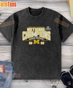 Top Michigan Wolverines 2025 NCAA Men's Gymnastics National Champions washed t-shirt in blue and maize colors.