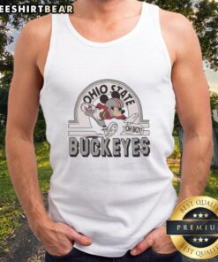 Top Mickey Mouse Disney x Ohio State Buckeyes football logo tank top featuring vibrant graphics and sporty design.