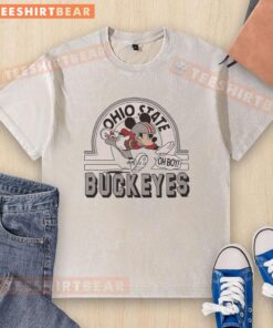 Top Mickey Mouse Disney x Ohio State Buckeyes football logo washed t-shirt featuring vibrant graphics and a comfortable fit.
