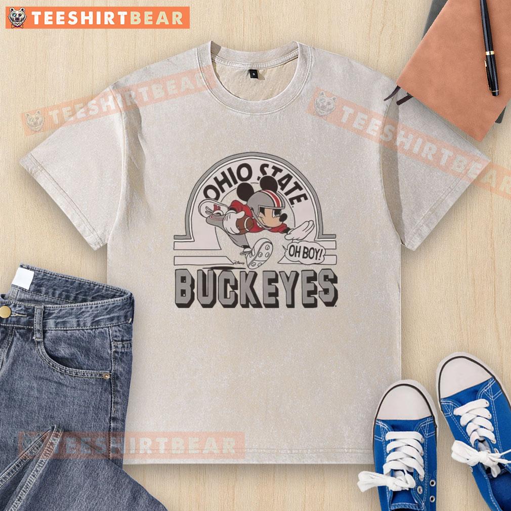 Top Mickey Mouse Disney X Ohio State Buckeyes Football Logo Washed T Shirt Top Mickey Mouse Disney x Ohio State Buckeyes football logo washed t-shirt featuring vibrant graphics and a comfortable fit.
