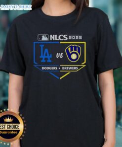 Top Milwaukee Brewers vs Los Angeles Dodgers 2025 NLCS Matchup ladies tee featuring team logos and vibrant colors.