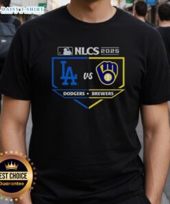 Milwaukee Brewers vs Los Angeles Dodgers 2025 NLCS matchup T-shirt featuring team logos and vibrant design.