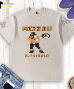 Top Missouri Tigers Football Beau Pribula Retro Baller Pixel Washed T-Shirt in vibrant colors and stylish design.