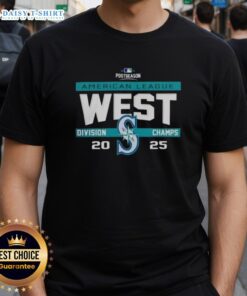 Alt Text: Seattle Mariners AL West Division Champions 2025 T-Shirt showcasing team pride in MLB postseason celebration.