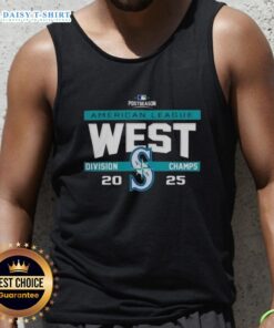 2025 Seattle Mariners AL West Division Champions tank top featuring bold team graphics and vibrant colors.