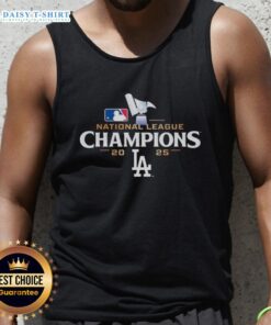 Top National League Champions 2025 Los Angeles Dodgers logo tank top showcasing team pride and style.