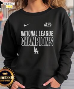 Alt Text: Los Angeles Dodgers logo sweatshirt celebrating the 2025 National League Champions NLCS victory.
