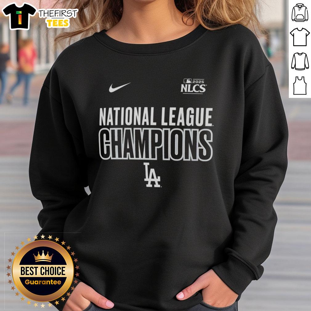 top-national-league-champions-2025-nlcs-los-angeles-dodgers-logo-sweatshirt Alt Text: Los Angeles Dodgers logo sweatshirt celebrating the 2025 National League Champions NLCS victory.