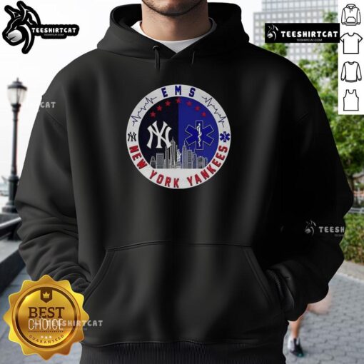 Alt Text: Top New York Yankees MLB X EMS Star of Life Skyline Logo Hoodie featuring iconic design and vibrant colors.