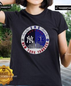 New York Yankees MLB X EMS Star of Life Skyline logo on a stylish ladies tee, perfect for sports and medical enthusiasts.