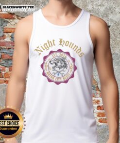 Top Night Hounds Motor City Blues wolf emblem on a stylish 2024 tank top, perfect for casual wear and music fans.