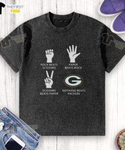 Alt Text: Green Bay Packers football logo on a washed t-shirt, showcasing team pride and casual style for fans.